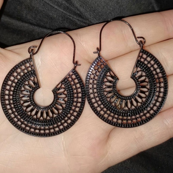 Any 2/$20! Black Boho Openwork Disc Ear Wire Top Earrings - Picture 2 of 7